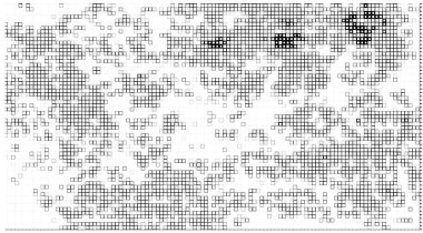 Yarım ton. Noktalı noktaların soyut mozaiği beyaz arkaplanda. Yarım ton tasarımının grafik vektör arkaplanı. noktalı duraklama 