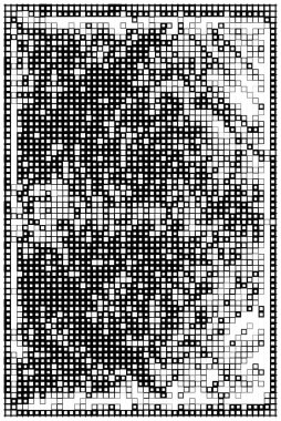 Yarım ton. Noktalı noktaların soyut mozaiği beyaz arkaplanda. Yarım ton tasarımının grafik vektör arkaplanı. noktalı duraklama 