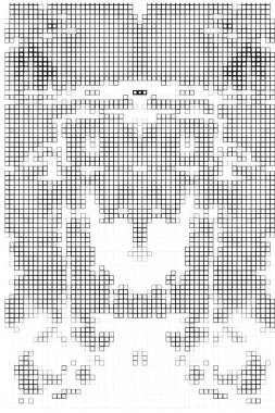 Yarı ton deseni. Noktalı noktaların soyut mozaiği beyaz arkaplanda. Yarım ton tasarımının grafik vektör arkaplanı.