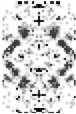 Yarı ton deseni. Noktalı noktaların beyaz arkaplanda soyut mozaiği.