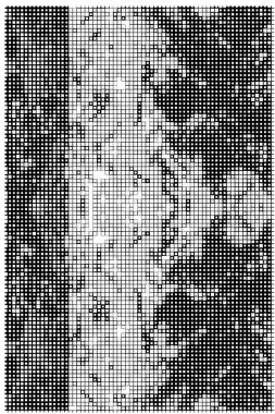 Yarı ton deseni. Noktalı noktaların beyaz arkaplanda soyut mozaiği.