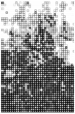 Yarı ton deseni. Noktalı noktaların beyaz arkaplanda soyut mozaiği.