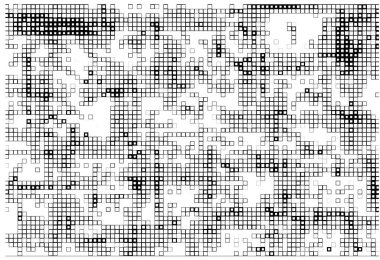 Noktalı ikonun vektör piksel mozaiği. Mozaik kare şekil dokusu arkaplanı 