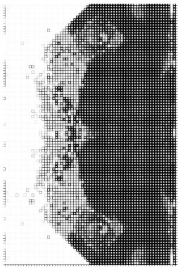 Noktalı ikonun vektör piksel mozaiği. Mozaik kare şekil dokusu arkaplanı 