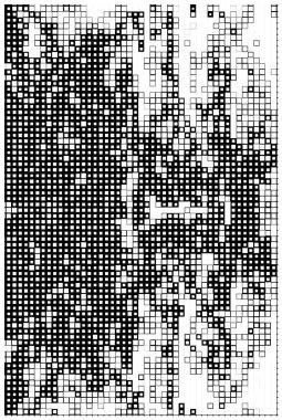 Noktalı ikonun vektör piksel mozaiği. Mozaik kare şekil dokusu arkaplanı 