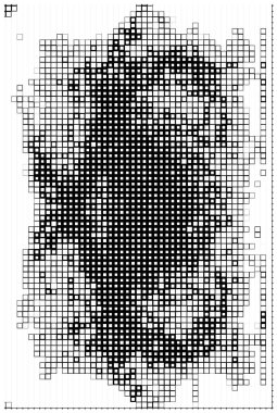 Siyah ve beyaz pikselli arkaplan. Kareli soyut broşür 