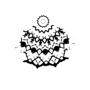 Siyah arkaplanı olan bir ayçiçeğinin vektör el çizimi. Tebrik kartı, poster, afiş, afiş, etiket, rozet, dövme şablonu,