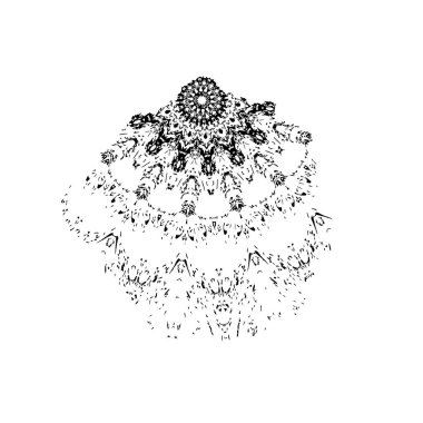 Çiçek ve yapraklarla çizilmiş vektör eli, siyah ve beyaz renkler.