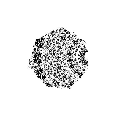 siyah ve beyaz vektör el - yuvarlak dekoratif bir çiçeğin karalama deseni