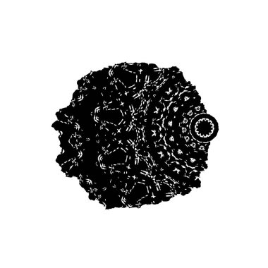 Siyah noktalı soyut yuvarlak mürekkep lekesinin vektör el çizimi. beyaz arkaplanda izole.