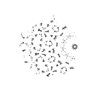 Tasarım, noel, yeni yıl ve kart için beyaz zemin üzerinde izole edilmiş siyah el çizilmiş kar taneleri vektörü, kağıt sanat posteri, afiş, poster, poster,