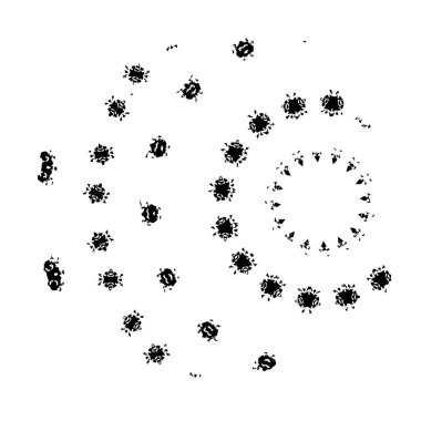 Koronavirüs enfeksiyonuyla daire şeklinde bir virüs mozaiği. Rastgele virüs enfeksiyonu elementleriyle yaratılan vektör enfeksiyonu mozaiği virüs enfeksiyonuna dönüşür. virüs