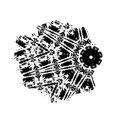 İzole edilmiş beyaz üzerine siyah bir pulun mürekkep ve fırça darbesinin çizilmiş hali.