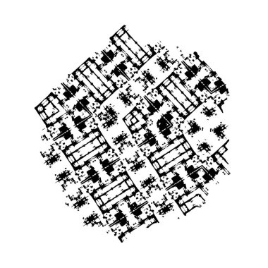 Siyah-beyaz vektör kentsel illüstrasyon. Eski tasarım