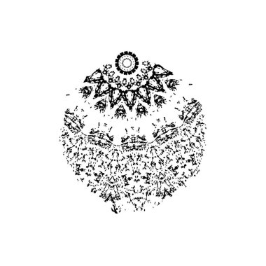 Elle çizilmiş kar taneleri ile Noel ağacı, beyaza izole edilmiş. vektör