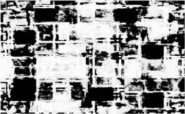 Grunge üst üste biniyor. Soyut siyah-beyaz vektör arkaplanı. Çatlaklarda, noktalarda, noktalarda kirli desenli tek renkli vintage yüzey. 