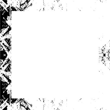 Eskimiş bir efekt ve grunge dokusuna sahip siyah beyaz soyut çerçeve