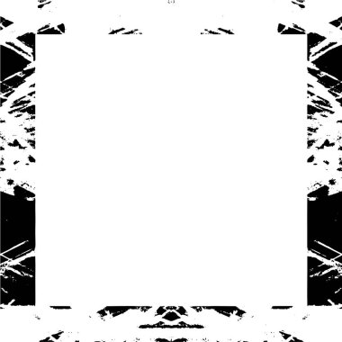 Grunge çerçeve ve sınır. Siyah beyaz grunge. Tehlike örtüsü dokusu. Toz ve kirli duvar arkaplanı. Sıkıntı illüstrasyonu, grunge etkisi yaratmak için basitçe nesnenin üzerine yerleştir
