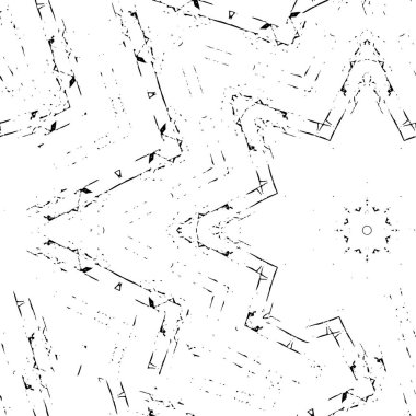 Grunge üst üste biniyor. Soyut siyah-beyaz vektör arkaplanı. Çatlaklarda, noktalarda, noktalarda kirli desenli tek renkli vintage yüzey.