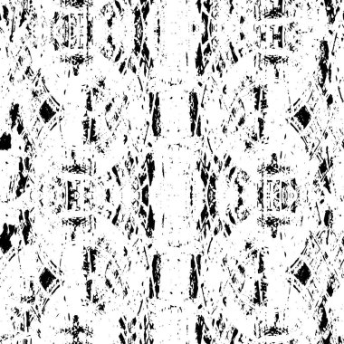 Grunge üst üste biniyor. Soyut siyah-beyaz vektör arkaplanı. Çatlaklarda, noktalarda, noktalarda kirli desenli tek renkli vintage yüzey.