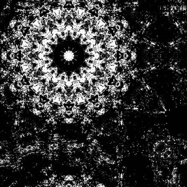 Grunge üst üste biniyor. Soyut siyah-beyaz vektör arkaplanı. Çatlaklarda, noktalarda, noktalarda kirli desenli tek renkli vintage yüzey.