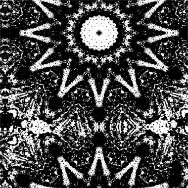 Grunge üst üste biniyor. Soyut siyah-beyaz vektör arkaplanı. Çatlaklarda, noktalarda, noktalarda kirli desenli tek renkli vintage yüzey.