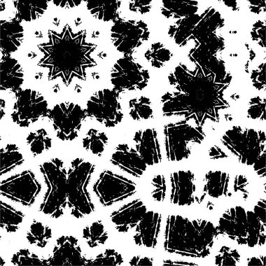 Grunge üst üste biniyor. Soyut siyah-beyaz vektör arkaplanı. Çatlaklarda, noktalarda, noktalarda kirli desenli tek renkli vintage yüzey.