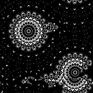 Soyut el çizimi siyah ve beyaz desenli kusursuz doku..