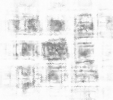 Dairesel tasarımı olan siyah beyaz noktalı bir desen.