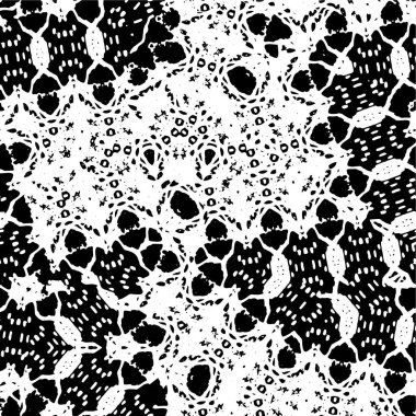 Grunge üst üste biniyor. Soyut siyah-beyaz vektör arkaplanı. Çatlak, leke ve noktalarda kirli desenli tek renkli klasik yüzey. Karanlık korku tarzında eski bir duvar.