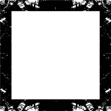 Eskimiş bir efekt ve grunge dokusuna sahip siyah beyaz soyut çerçeve