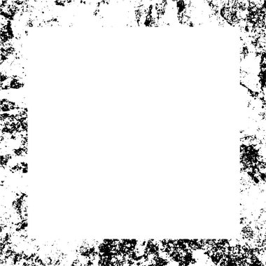 Beyaz arkaplan üzerinde siyah bir grunge kenarı, kare çerçeve arkaplan. Siyah ve beyaz vektör çizimi.
