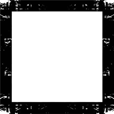 Beyaz arkaplan üzerinde siyah bir grunge kenarı, kare çerçeve arkaplan. Siyah ve beyaz vektör çizimi.