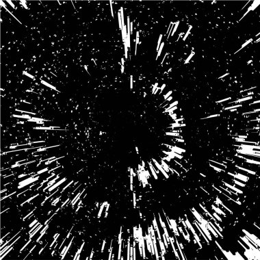 Dairesel yıldız patlaması dokusu. Sıkıntılı, dengesiz bir arkaplan. Soyut vektör çizimi. İlginç bir etki ve derinlik yaratmak için üst üste koy. Beyaz arkaplanda izole.