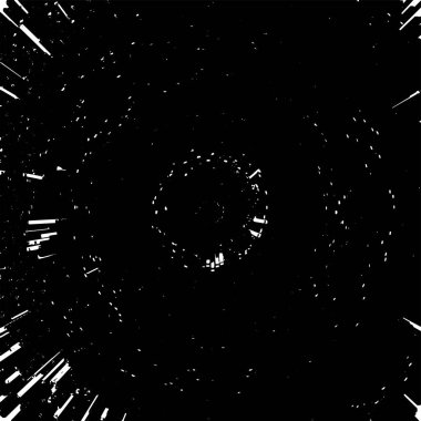 Dairesel yıldız patlaması dokusu. Sıkıntılı, dengesiz bir arkaplan. Soyut vektör çizimi. İlginç bir etki ve derinlik yaratmak için üst üste koy. Beyaz arkaplanda izole.