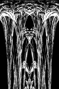 Grunge dikey olarak simetrik siyah beyaz doku. Tek renkli yıpranmış kaplama deseni. 