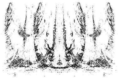 Grunge dikey olarak simetrik siyah beyaz doku. Tek renkli yıpranmış kaplama deseni. 