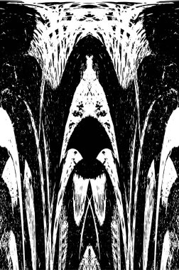 Grunge dikey olarak simetrik siyah beyaz doku. Tek renkli yıpranmış kaplama deseni. 