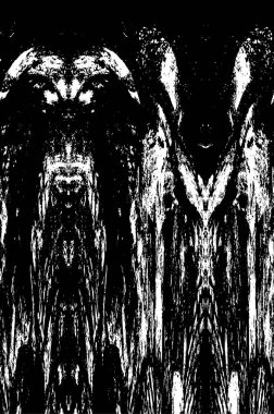 Grunge üst üste biniyor. Soyut siyah-beyaz vektör arkaplanı. Çatlak, leke ve noktalarda kirli desenli tek renkli klasik yüzey. Karanlık korku tarzında eski bir duvar.