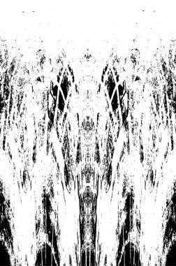 Grunge üst üste biniyor. Soyut siyah-beyaz vektör arkaplanı. Çatlak, leke ve noktalarda kirli desenli tek renkli klasik yüzey. Karanlık korku tarzında eski bir duvar.