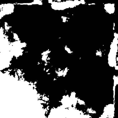 Grunge üst üste biniyor. Soyut siyah-beyaz vektör arkaplanı. Çatlak, leke ve noktalarda kirli desenli tek renkli klasik yüzey. Karanlık korku tarzında eski bir duvar.