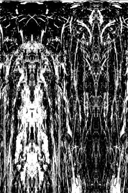 Grunge üst üste biniyor. Soyut siyah-beyaz vektör arkaplanı. Çatlak, leke ve noktalarda kirli desenli tek renkli klasik yüzey. Karanlık korku tarzında eski bir duvar.