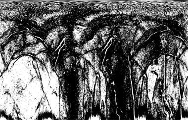 Grunge üst üste biniyor. Soyut siyah-beyaz vektör arkaplanı. Çatlak, leke ve noktalarda kirli desenli tek renkli klasik yüzey. Karanlık korku tarzında eski bir duvar.