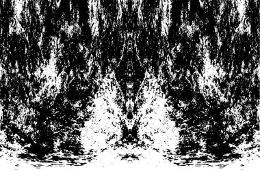 Grunge üst üste biniyor. Soyut siyah-beyaz vektör arkaplanı. Çatlak, leke ve noktalarda kirli desenli tek renkli klasik yüzey. Karanlık korku tarzında eski bir duvar.