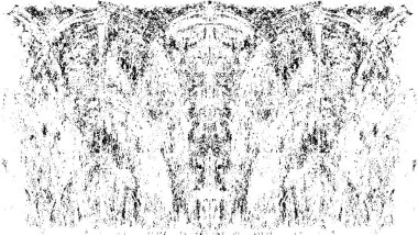 Grunge üst üste biniyor. Soyut siyah-beyaz vektör arkaplanı. Çatlak, leke ve noktalarda kirli desenli tek renkli klasik yüzey. Karanlık korku tarzında eski bir duvar.