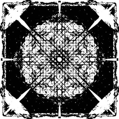 Grunge üst üste biniyor. Soyut siyah-beyaz vektör arkaplanı. Çatlak, leke ve noktalarda kirli desenli tek renkli klasik yüzey. Karanlık korku tarzında eski bir duvar.