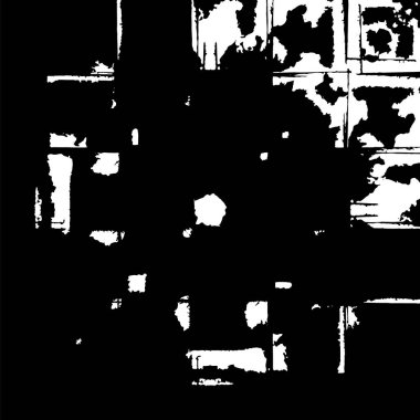 Grunge üst üste biniyor. Soyut siyah-beyaz vektör arkaplanı. Çatlak, leke ve noktalarda kirli desenli tek renkli klasik yüzey. Karanlık korku tarzında eski bir duvar.