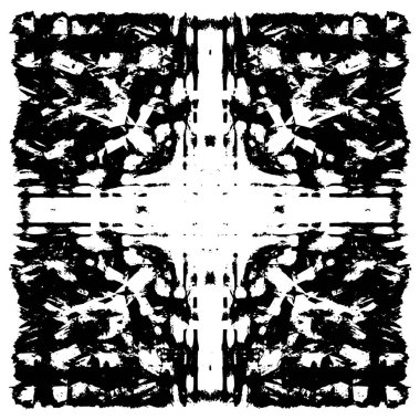 Grunge üst üste biniyor. Soyut siyah-beyaz vektör arkaplanı. Çatlak, leke ve noktalarda kirli desenli tek renkli klasik yüzey. Karanlık korku tarzında eski bir duvar.