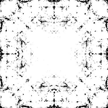 Grunge üst üste biniyor. Soyut siyah-beyaz vektör arkaplanı. Çatlak, leke ve noktalarda kirli desenli tek renkli klasik yüzey. Karanlık korku tarzında eski bir duvar.