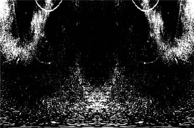 Grunge üst üste biniyor. Soyut siyah-beyaz vektör arkaplanı. Çatlak, leke ve noktalarda kirli desenli tek renkli klasik yüzey. Karanlık korku tarzında eski bir duvar.